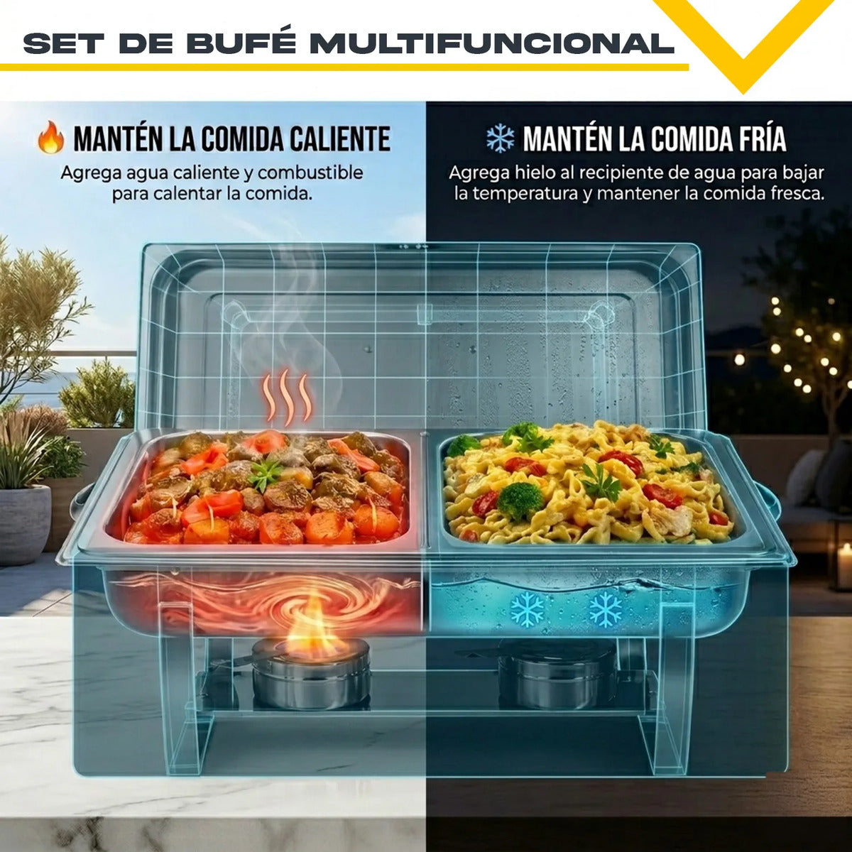 Bufetera Chafer 44l Chafing Dish 4pz Acero Inoxidable Buffet