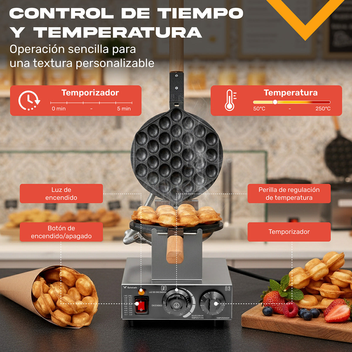 Maquina Electrica Giratoria Waffles Bubble Gofres Burbuja