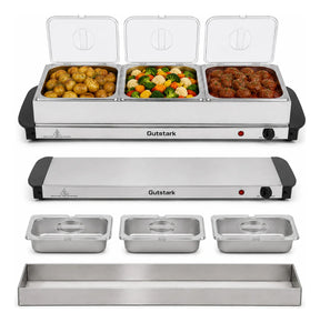 Bufetera Electrica 3 Insertos 1.3l Plancha 2 En 1 Acero Inox