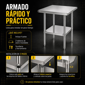 Mesa Isla Trabajo Acero Inoxidable Pasteur 60x60x90