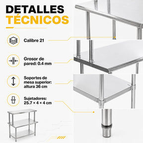 Mesa Trabajo Repisa Acero Inoxidable Ajustable 110x60x131.5