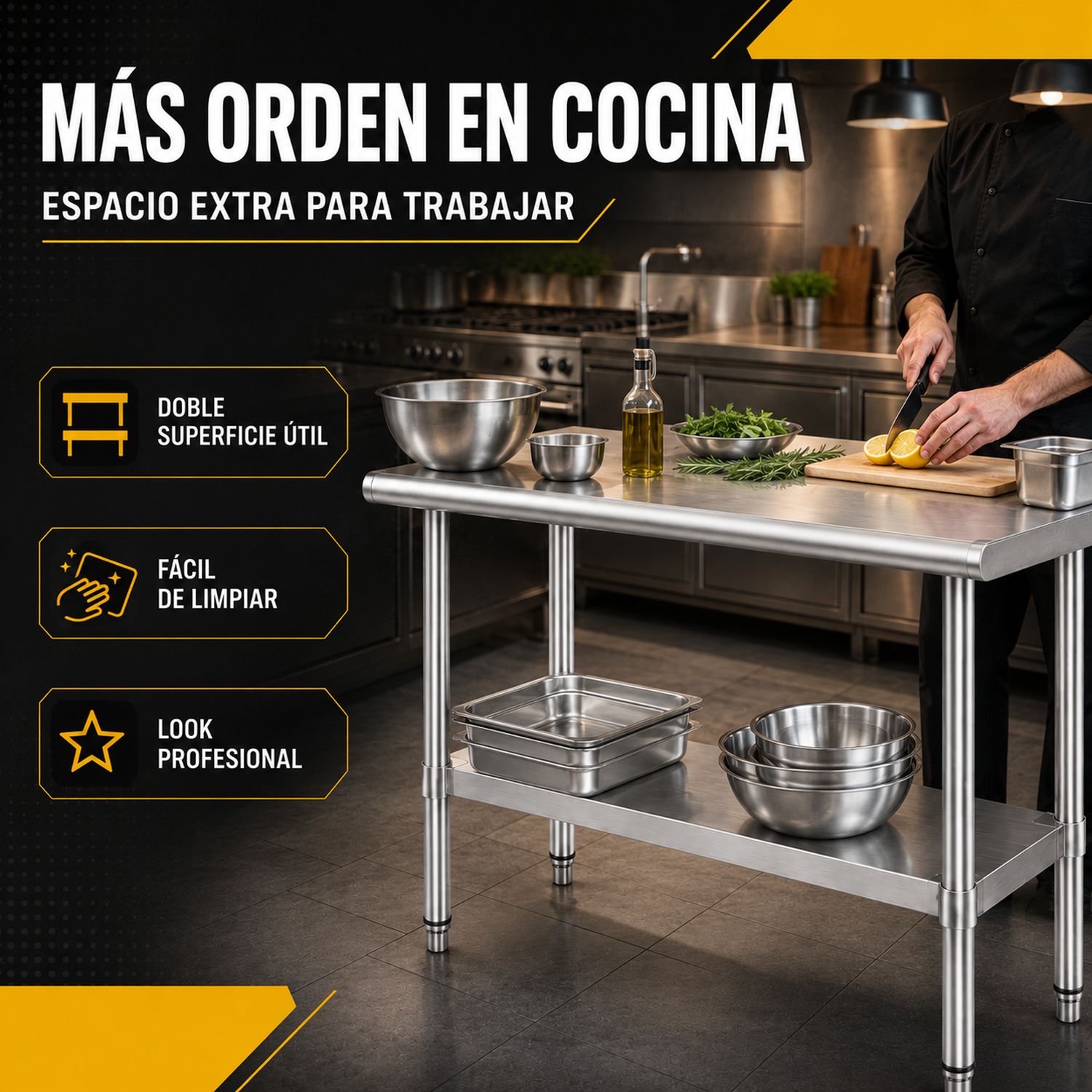 Mesa Isla Acero Inoxidable Mesa Trabajo Cocina 95x45x90