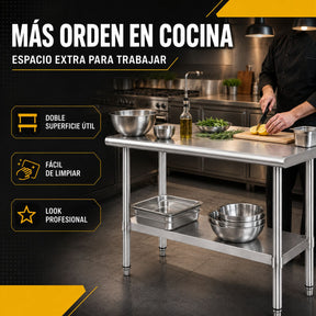 Mesa Isla Acero Inoxidable Mesa Trabajo Cocina 95x45x90
