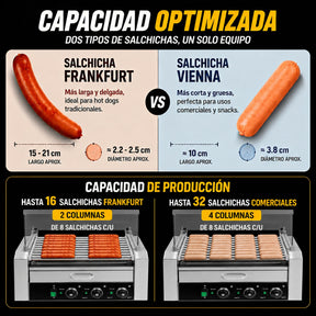 Maquina Hot Dogs Compartimiento Pan 16 Salchichas 9 Rodillos