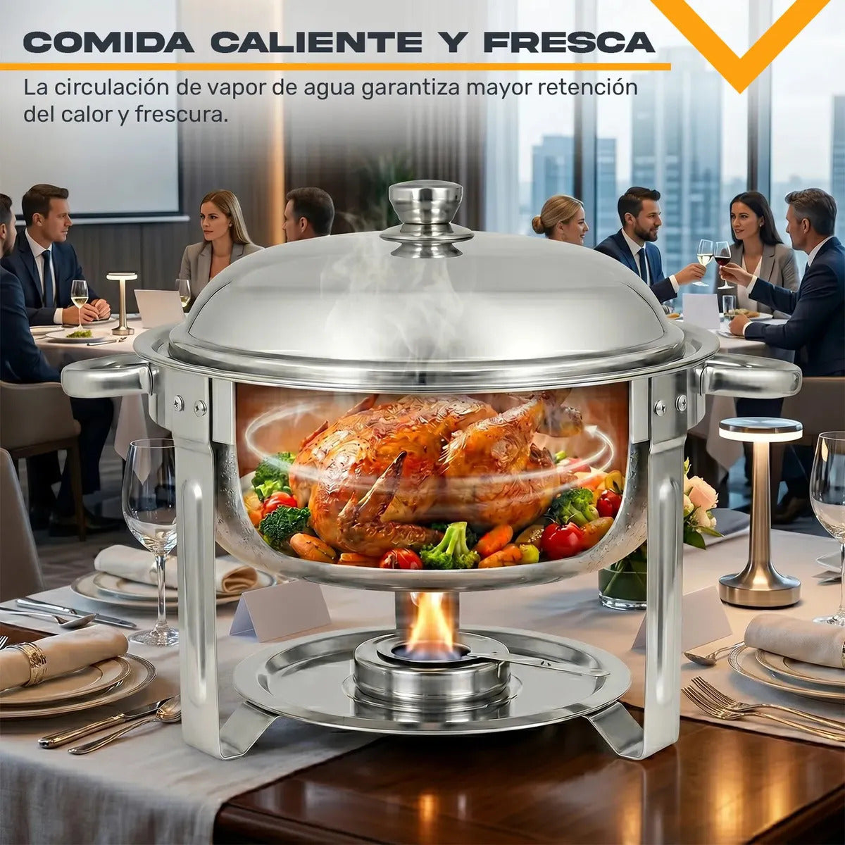 Bufetera Redonda 27l Chafing Dish 6pz Acero Inox Buffet