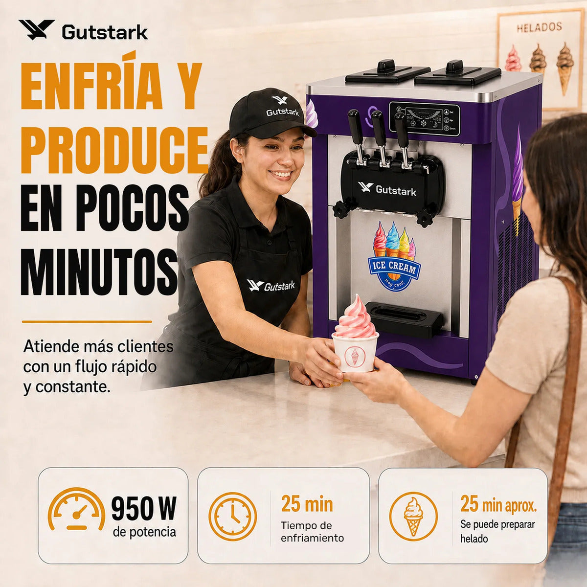 Maquina Helado Yoghurt Suave Nieve Comercial Helados 1800w