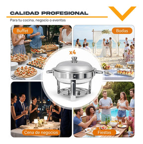 Bufetera Redonda 30l Chafing Dish 4pz Acero Inox Buffet