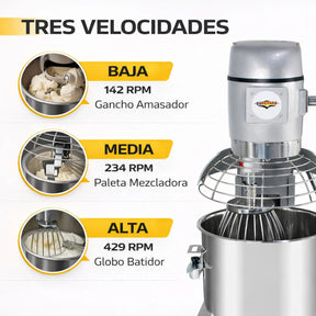 Batidora Industrial 30lts 3 Velocidades 1500w Acero Inoxidable