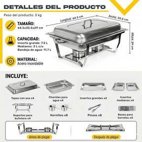 Bufetera Chafer 44l Chafing Dish 4 Pzs Acero Inoxidable