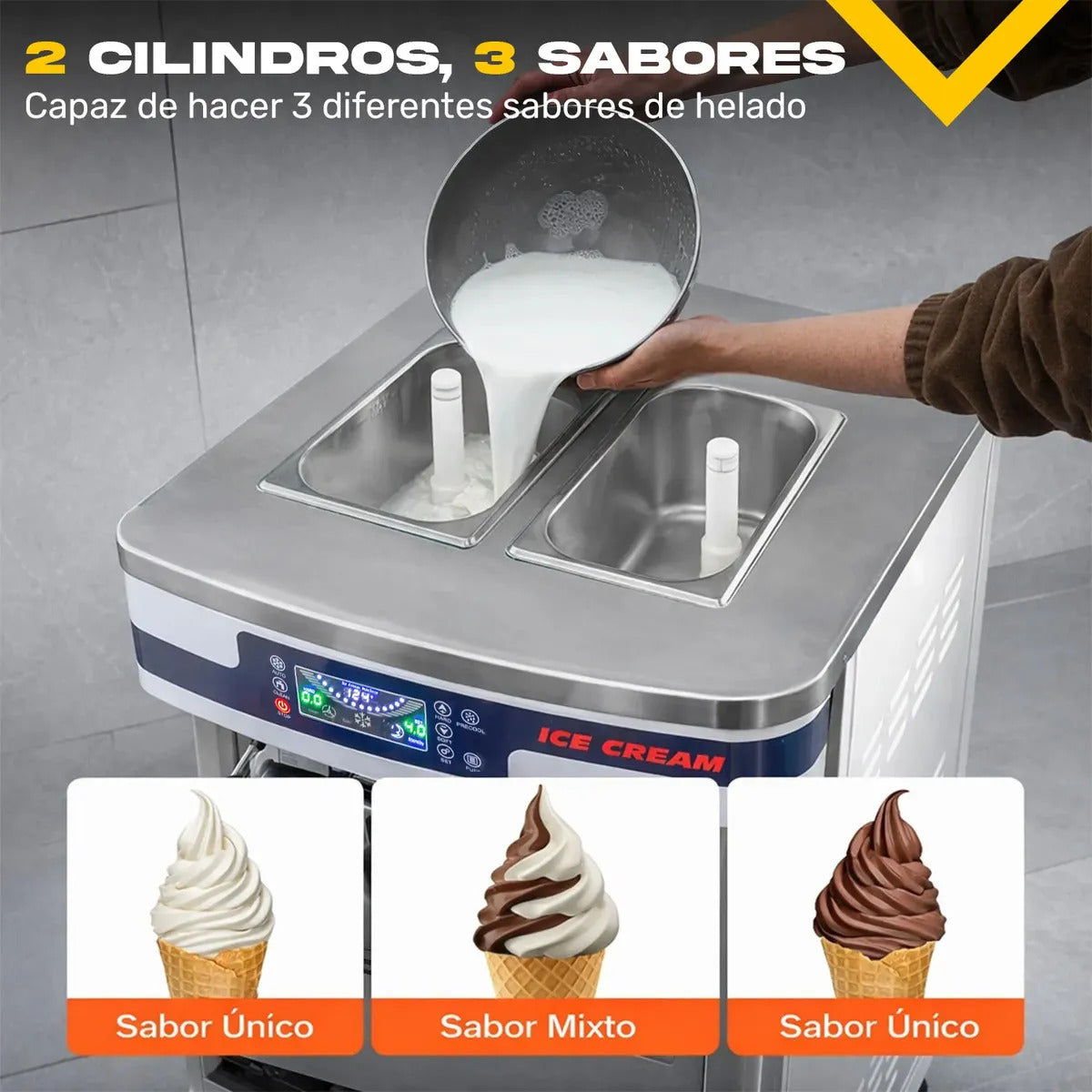 Máquina De Helado Suave Comercial Doble Tolva 3 Sabores 9l
