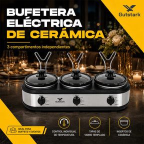 Bufetera Eléctrica 3 Insertos 1l Cerámica Tapa Vidrio