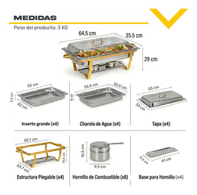 Bufetera 44l Chafing Dish 4pz Acero Inoxidable Vaporera Chef
