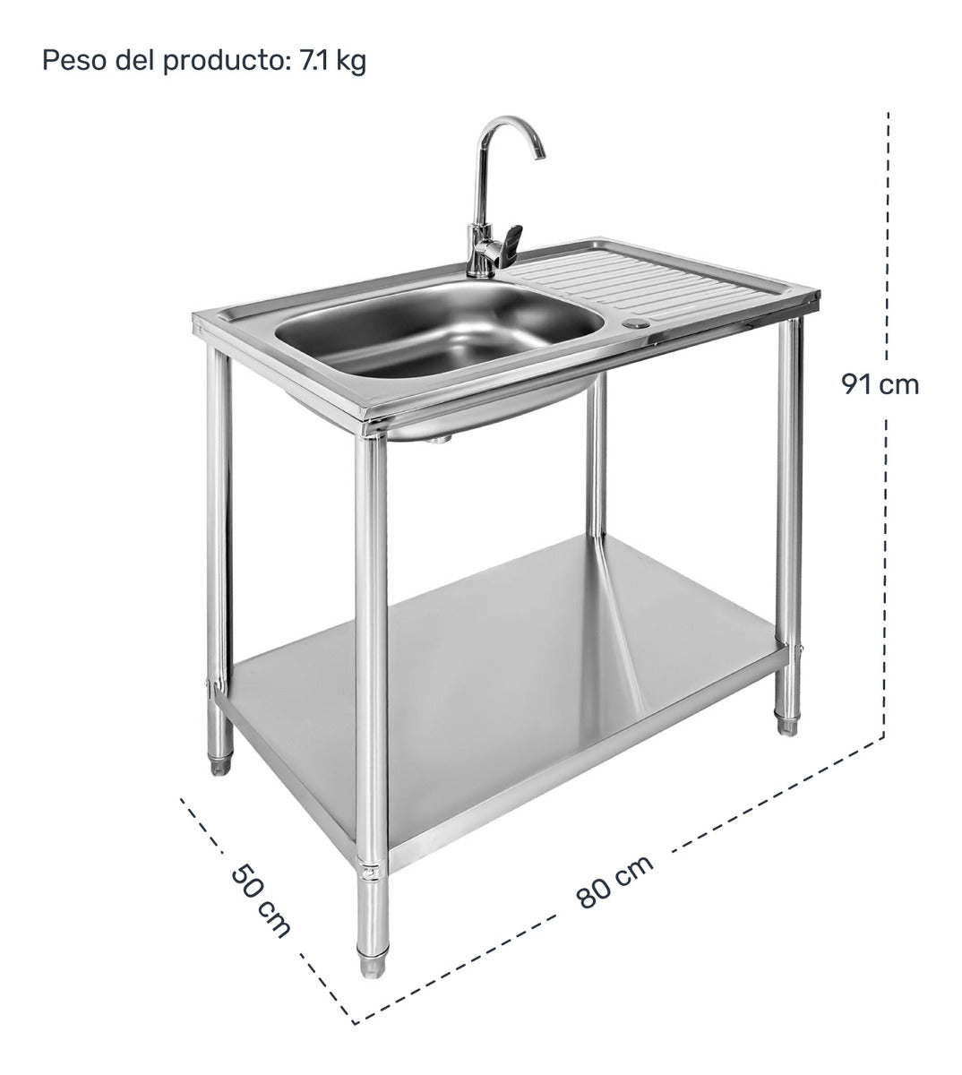 Tarja Fregadero Industrial Grifo 80x50x91 Acero Inoxidable