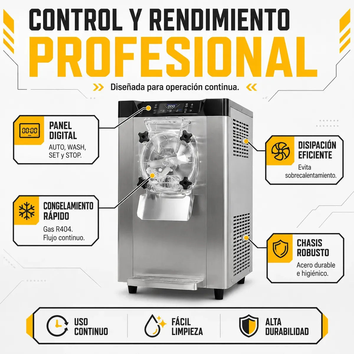Máquina Helado Duro 20 Litros Por Hora Uso Comercial Acero Inoxidable 2000w