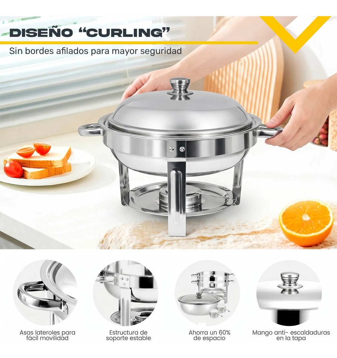 Bufetera Redonda 30l Chafing Dish 4pz Acero Inox Buffet