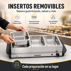 Bufetera Electrica 3 Insertos 1.3l Plancha 2 En 1 Acero Inox