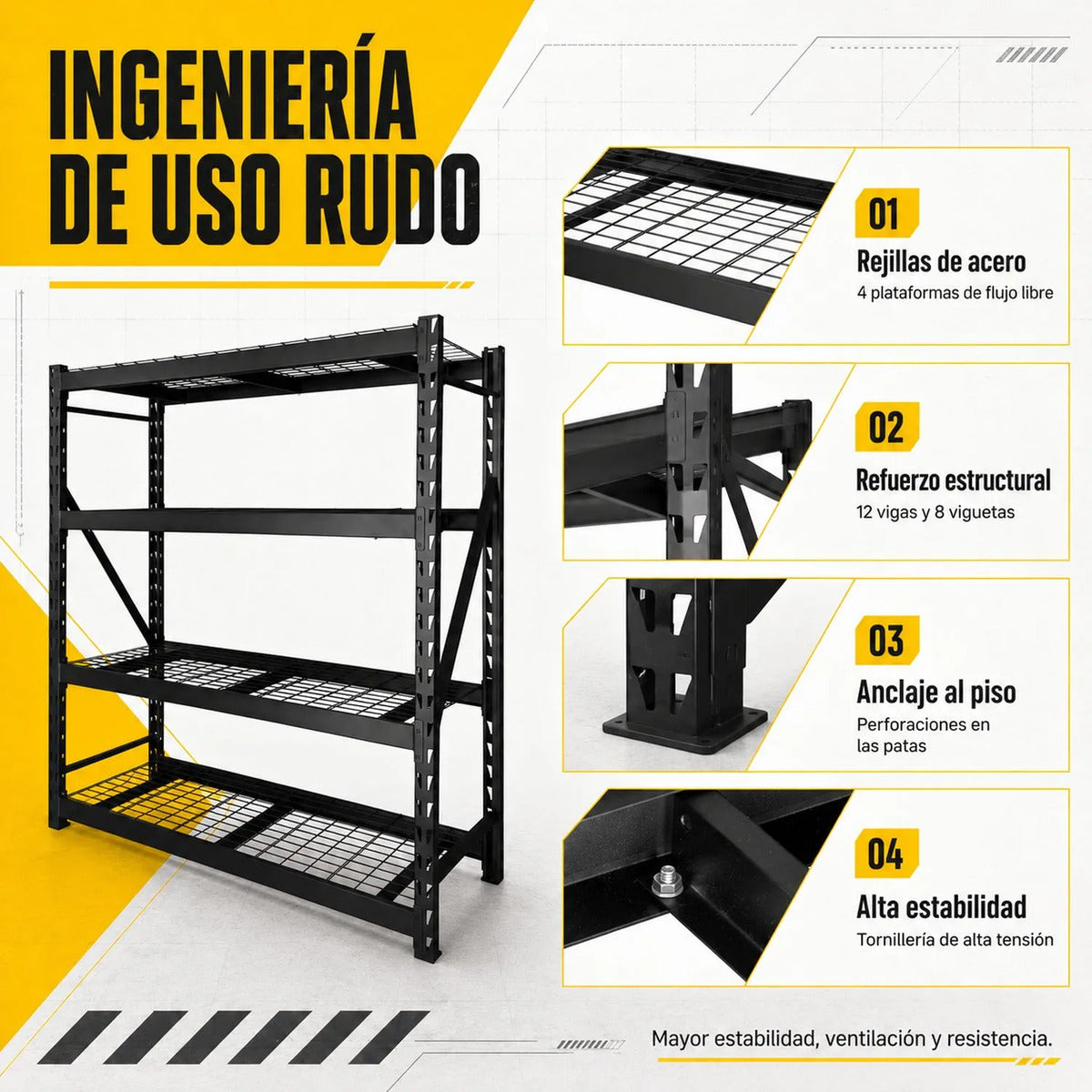 Rack Anaquel Industrial Acero 2177 Kilogramos 8 Viguetas