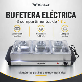 Bufetera Electrica 3 Insertos 1.3l Plancha 2 En 1 Acero Inox