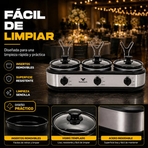 Bufetera Eléctrica 3 Insertos 1l Cerámica Tapa Vidrio