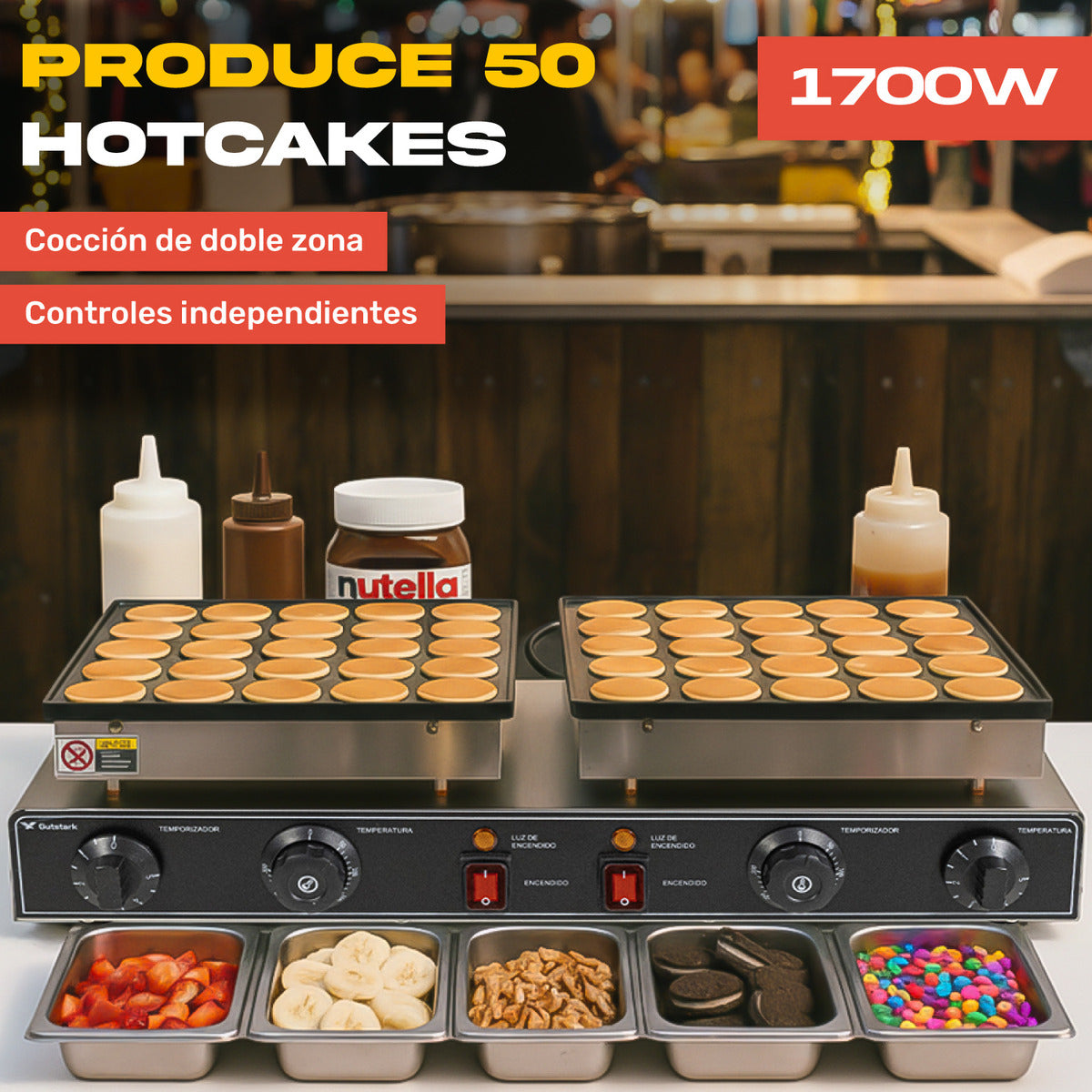 Maquina Mini Hotcakes Doble Parrilla 50pz Comercial Negocio