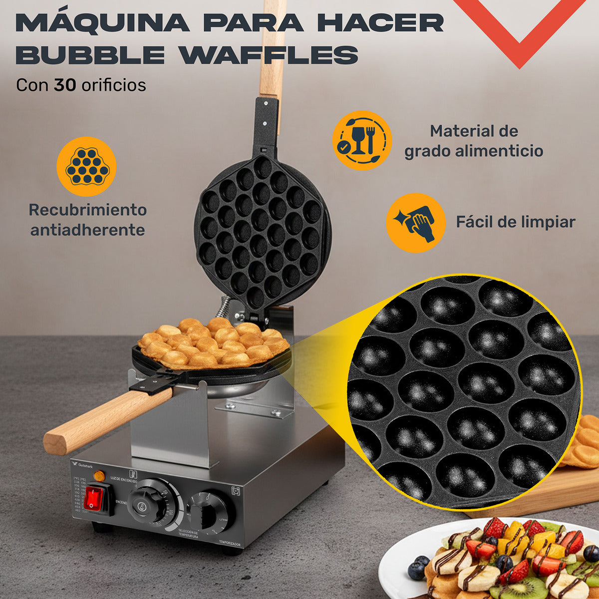 Maquina Electrica Giratoria Waffles Bubble Gofres Burbuja