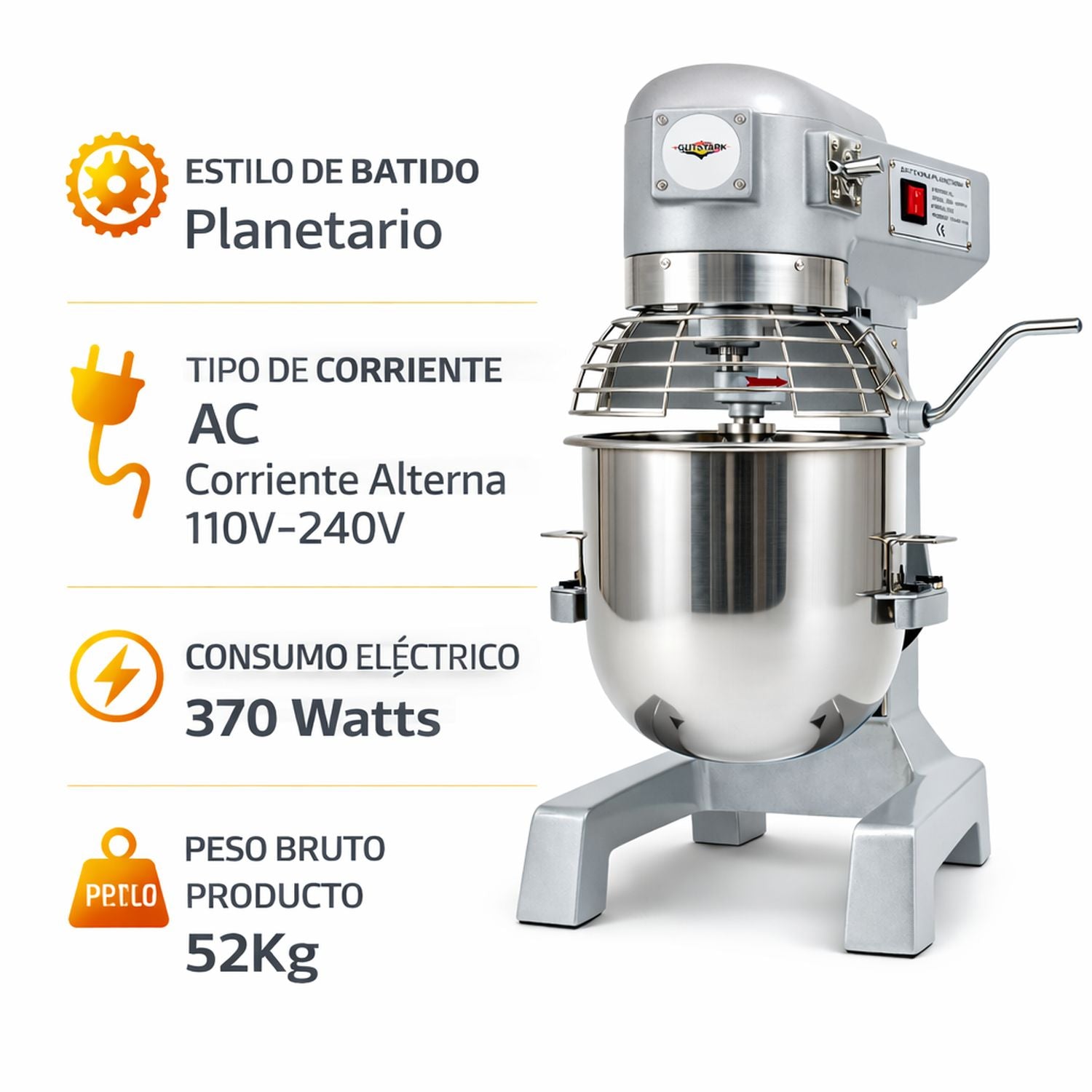 Batidora Industrial 10lts 2 Velocidades 370w