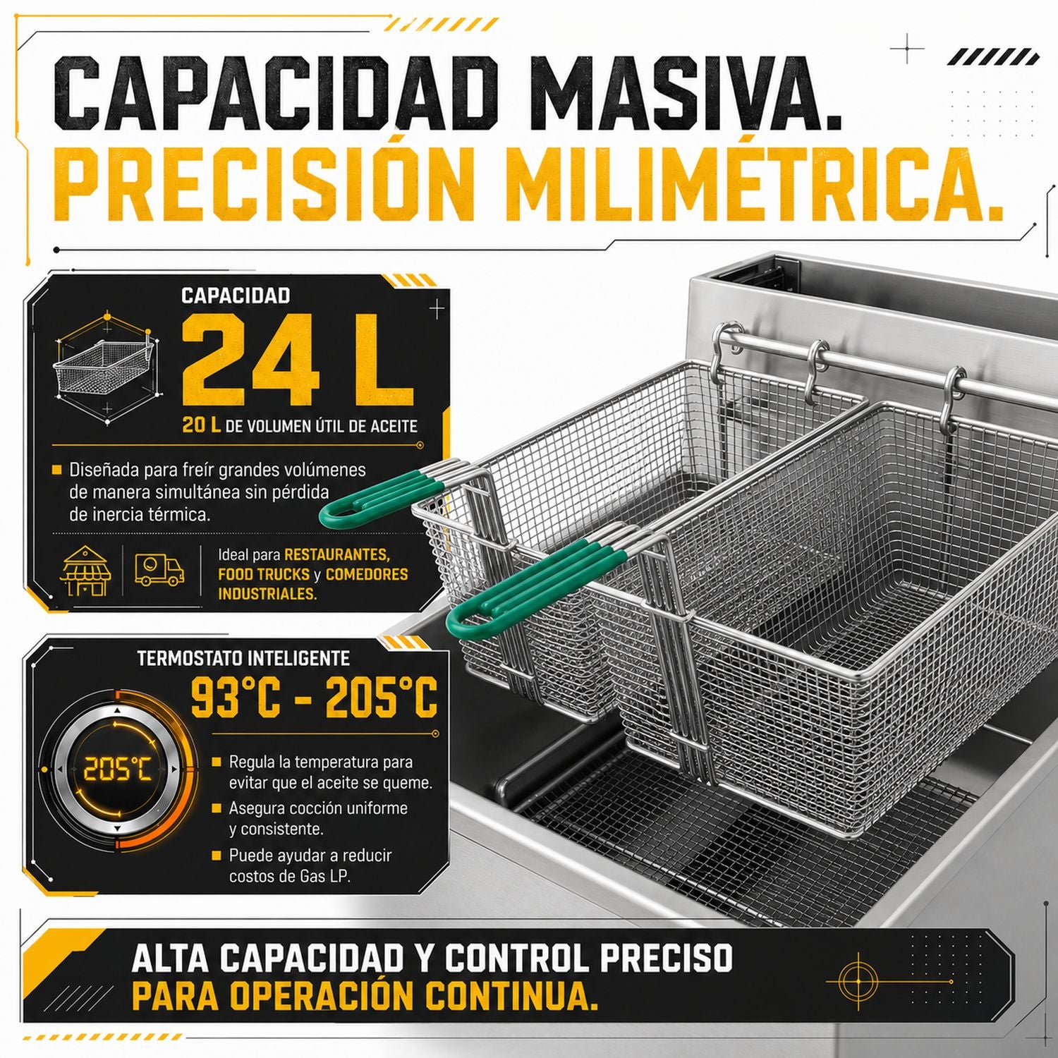 Freidora Industrial Aceite 24l Gas 3 Quemadores Acero Inox