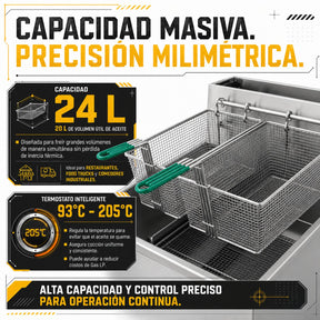 Freidora Industrial Aceite 24l Gas 3 Quemadores Acero Inox