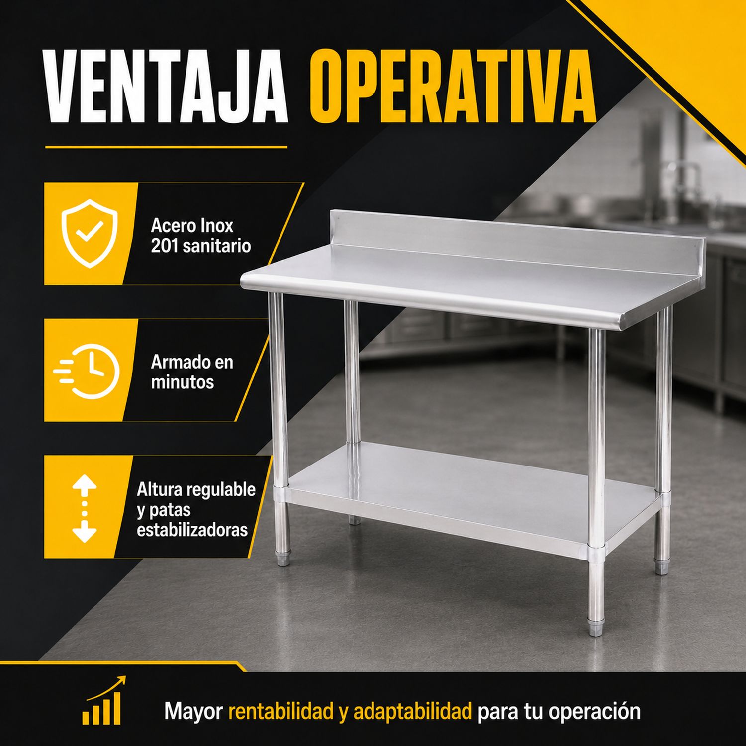 Mesa Isla Trabajo Acero Inoxidable Pasteur 110x60x105