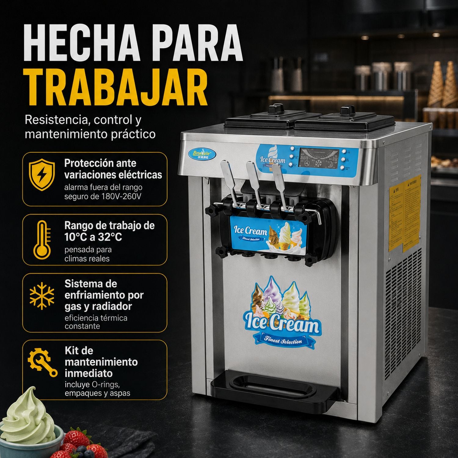 Maquina Helado Suave Yogurt Nieve Comercial 3 Sabores