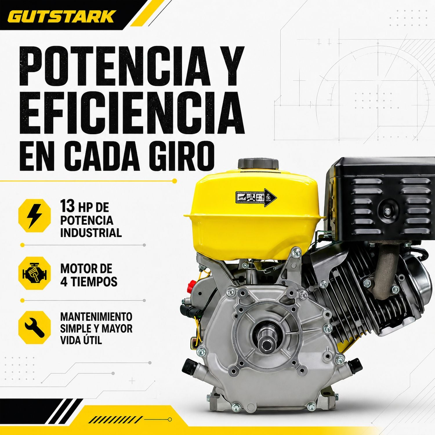 Motor De Gasolina 13 Hp Motor de 4 Tiempos Gutstark