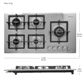 Parrilla A Gas 5 Quemadores Acero Inoxidable Empotrable