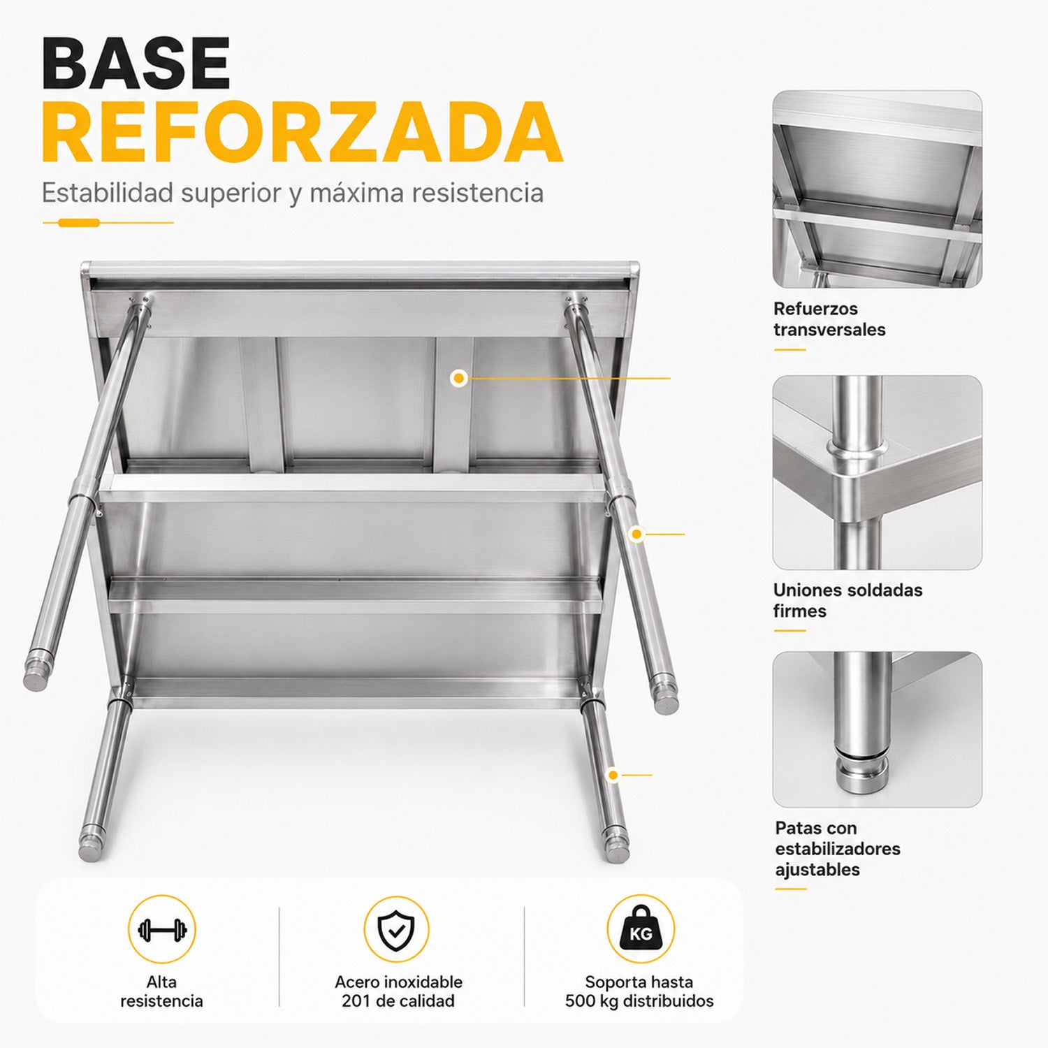 Mesa Trabajo Repisa Acero Inoxidable Ajustable 110x60x131.5