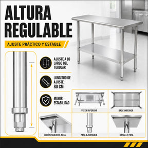 Mesa Isla Trabajo Acero Inoxidable Pasteur 110x60x90