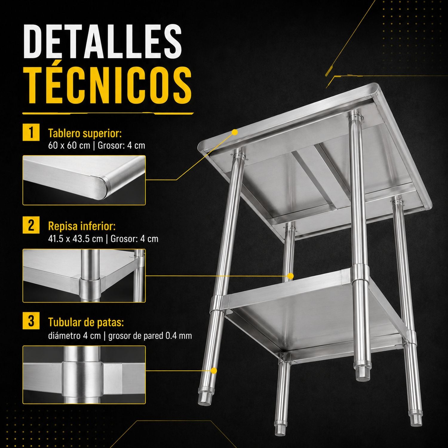 Mesa Isla Trabajo Acero Inoxidable Pasteur 60x60x90