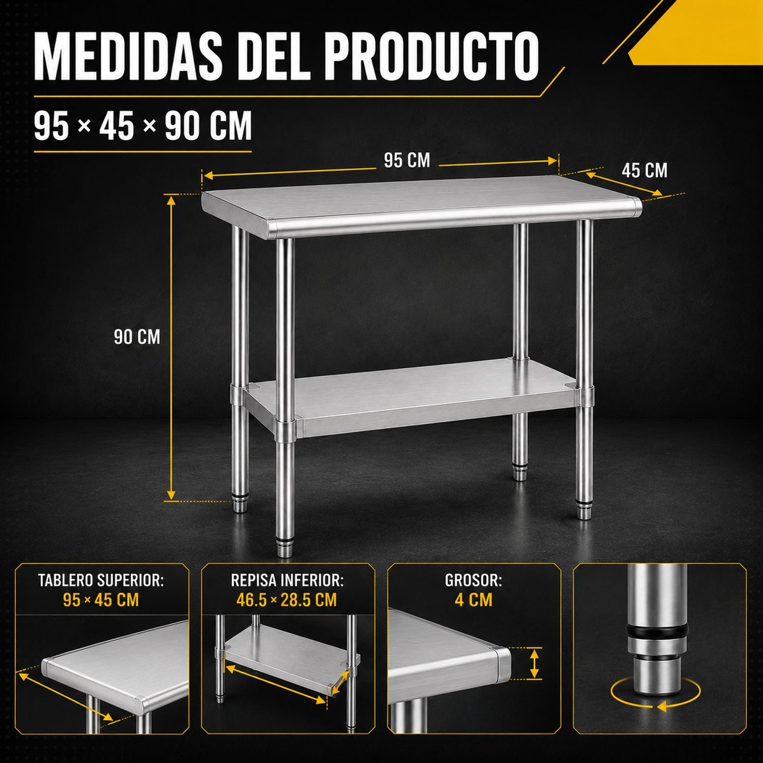Mesa Isla Acero Inoxidable Mesa Trabajo Cocina 95x45x90