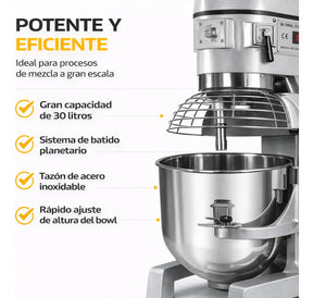 Batidora Industrial 30lts 3 Velocidades 1500w Acero Inoxidable