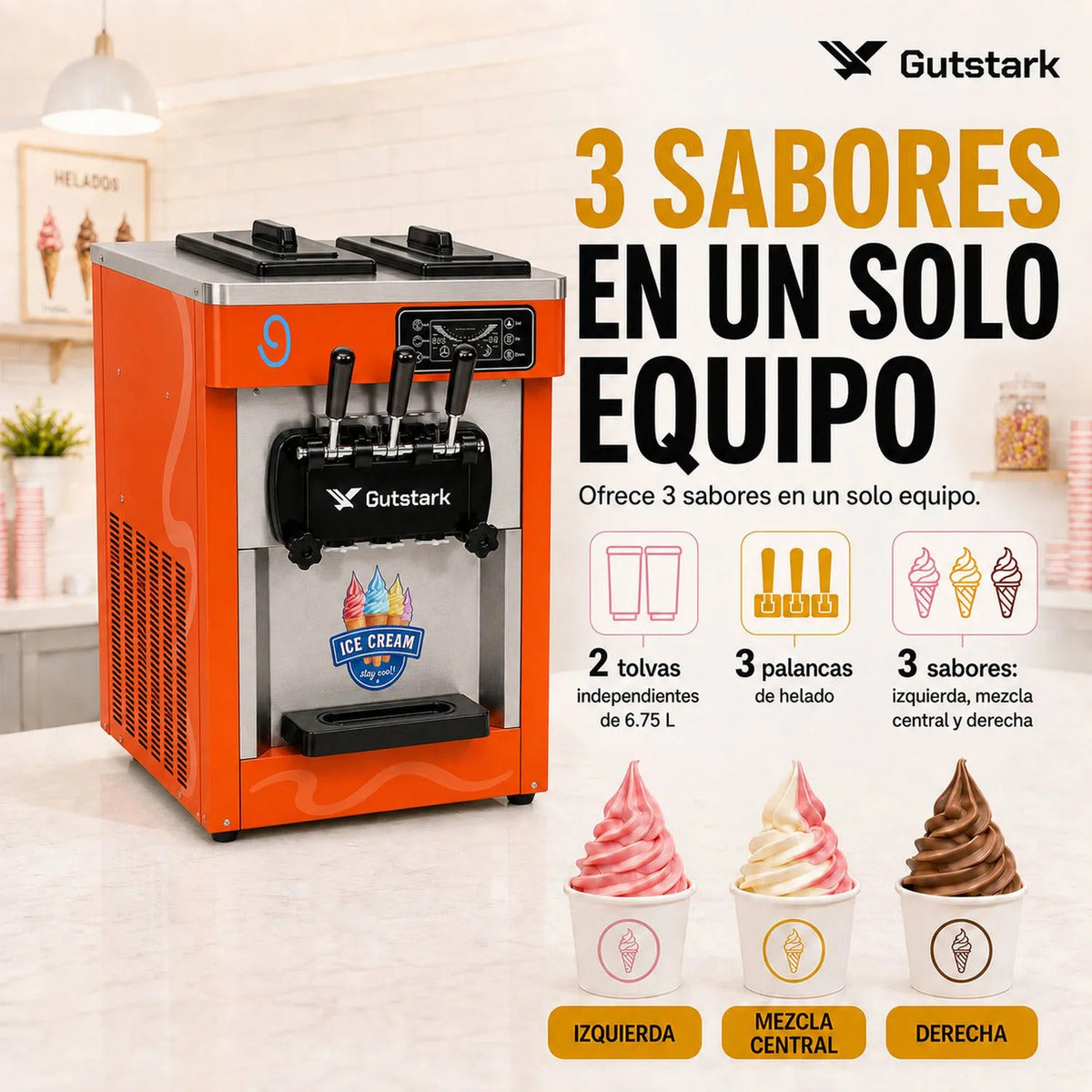 Maquina Helado Yoghurt Suave Nieve Comercial Helados 1800w Color Naranja