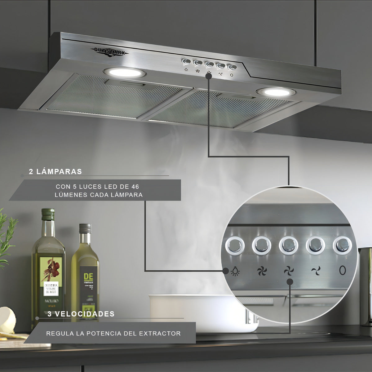 Campana Extractora Cocina Purificadora Acero 50x44.5x12cm