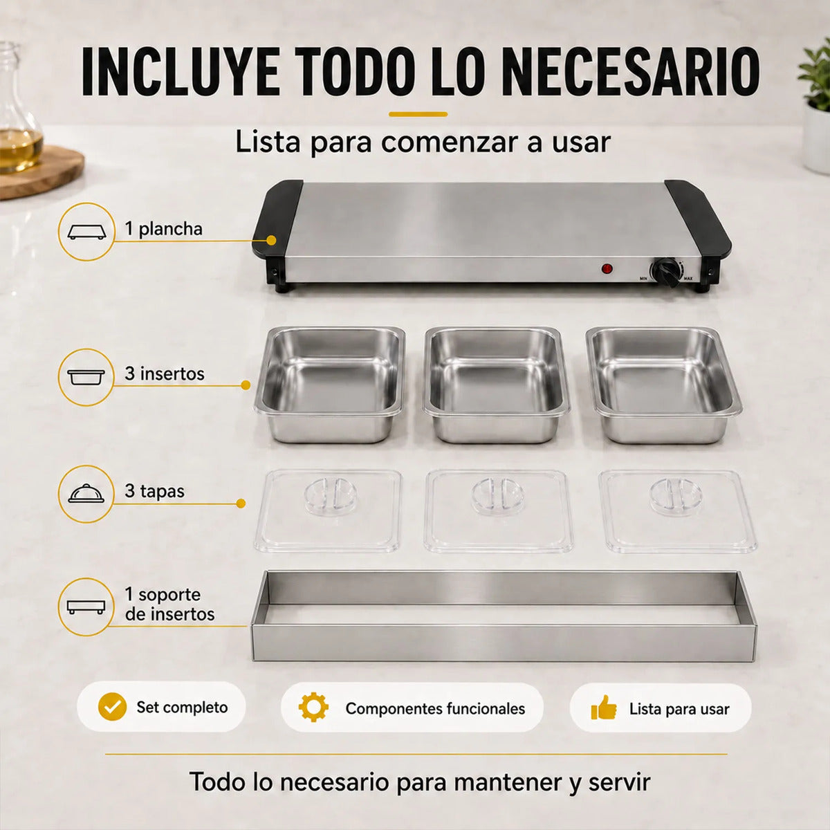 Bufetera Electrica 3 Insertos 1.3l Plancha 2 En 1 Acero Inox