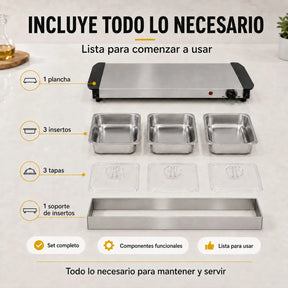 Bufetera Electrica 3 Insertos 1.3l Plancha 2 En 1 Acero Inox