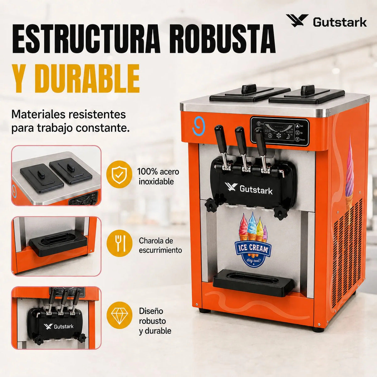 Maquina Helado Yoghurt Suave Nieve Comercial Helados 1800w Color Naranja