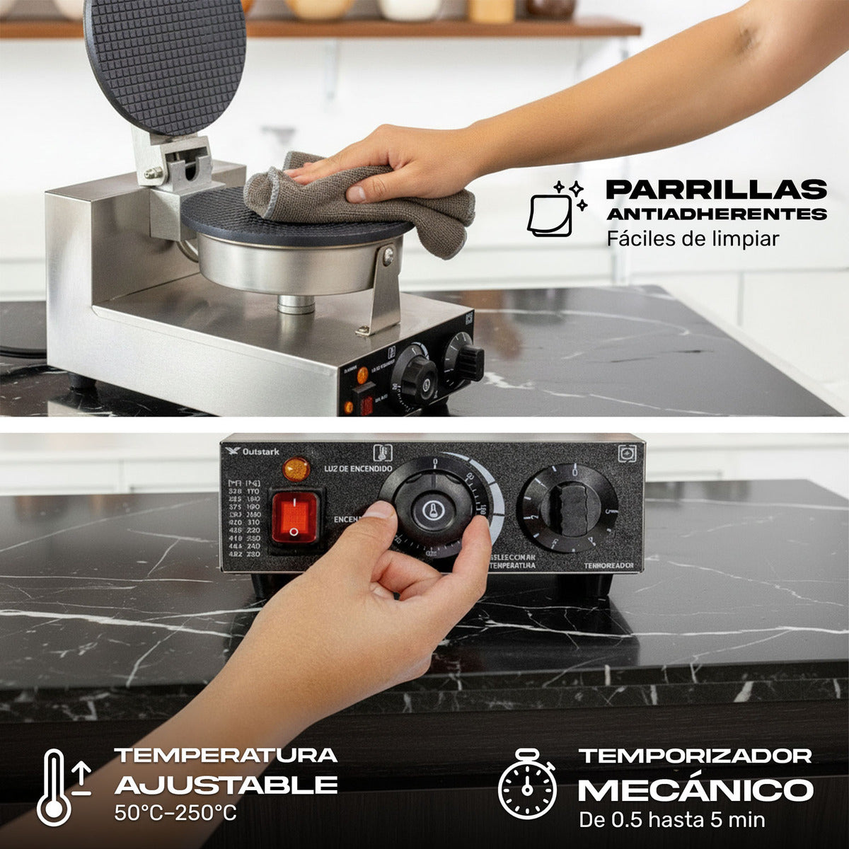 Wafflera Electrica Doble Industrial Antiadherente 2000w 250°