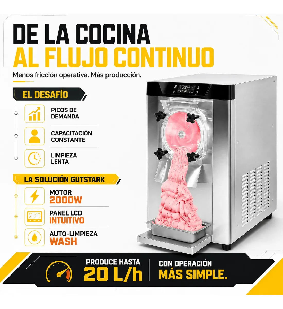 Máquina Helado Duro 20 Litros Por Hora Uso Comercial Acero Inoxidable 2000w