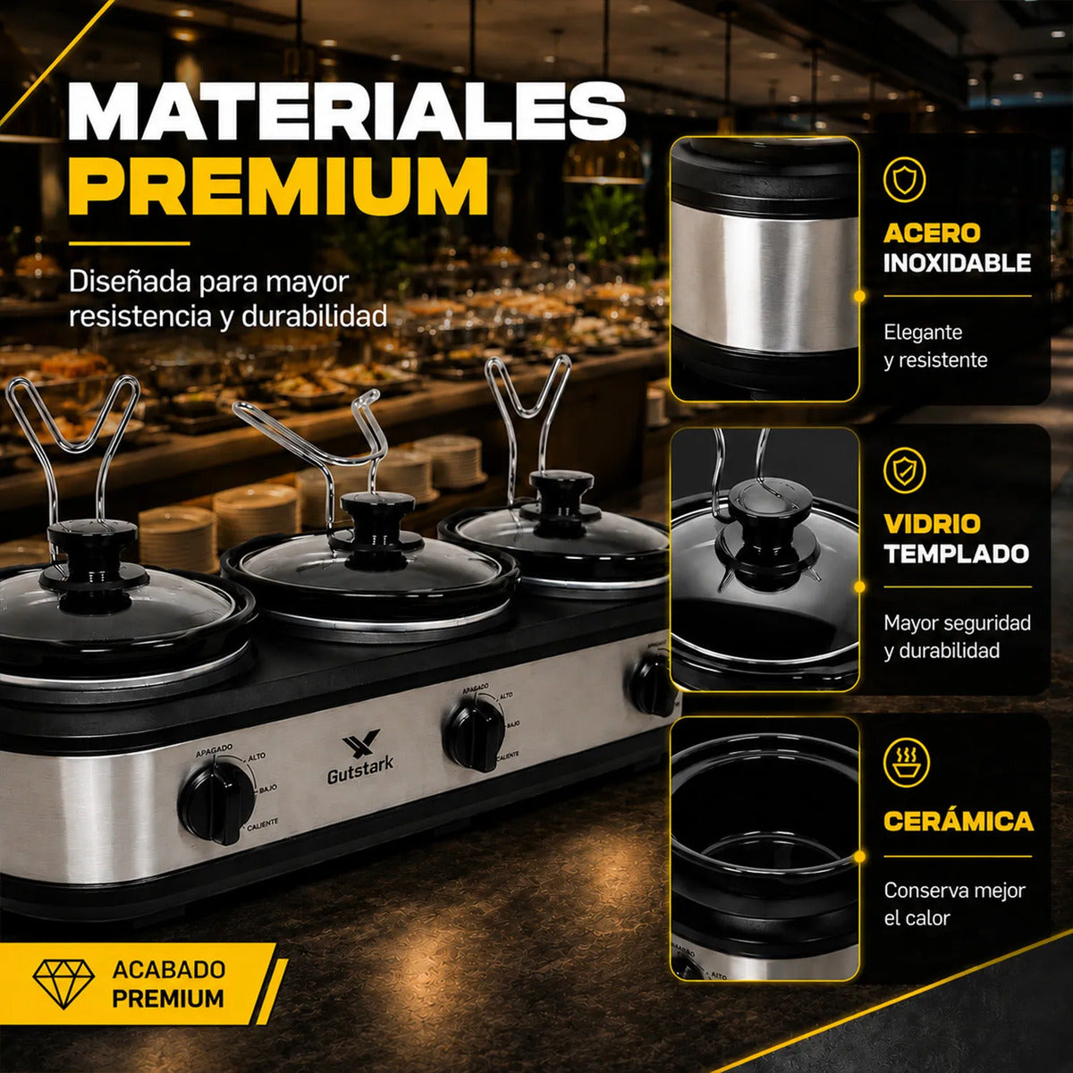 Bufetera Eléctrica 3 Insertos 1l Cerámica Tapa Vidrio