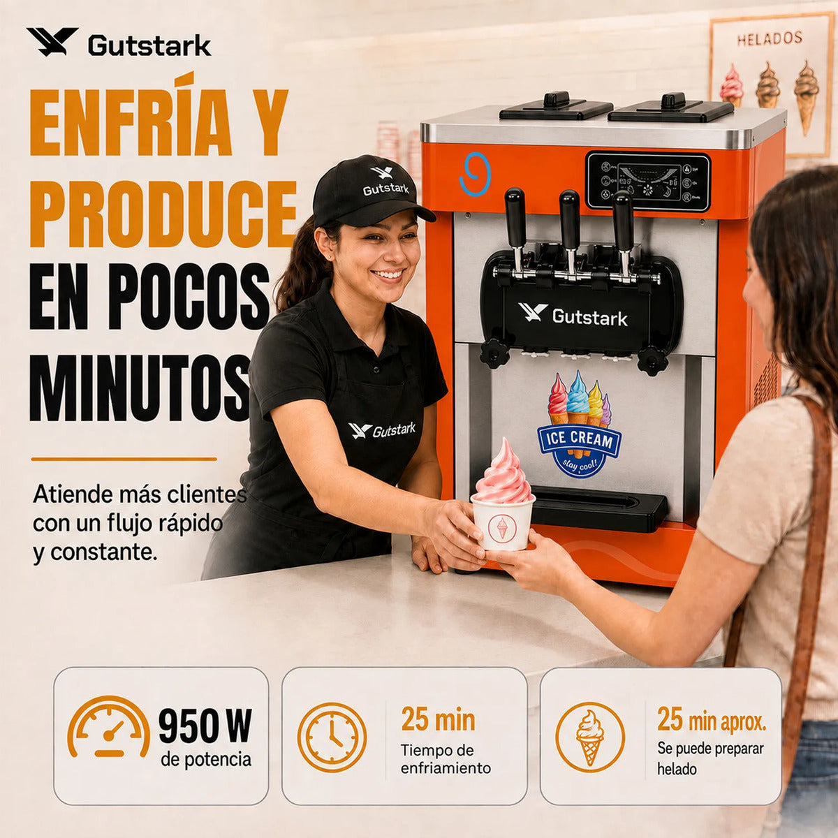 Maquina Helado Yoghurt Suave Nieve Comercial Helados 1800w Color Naranja