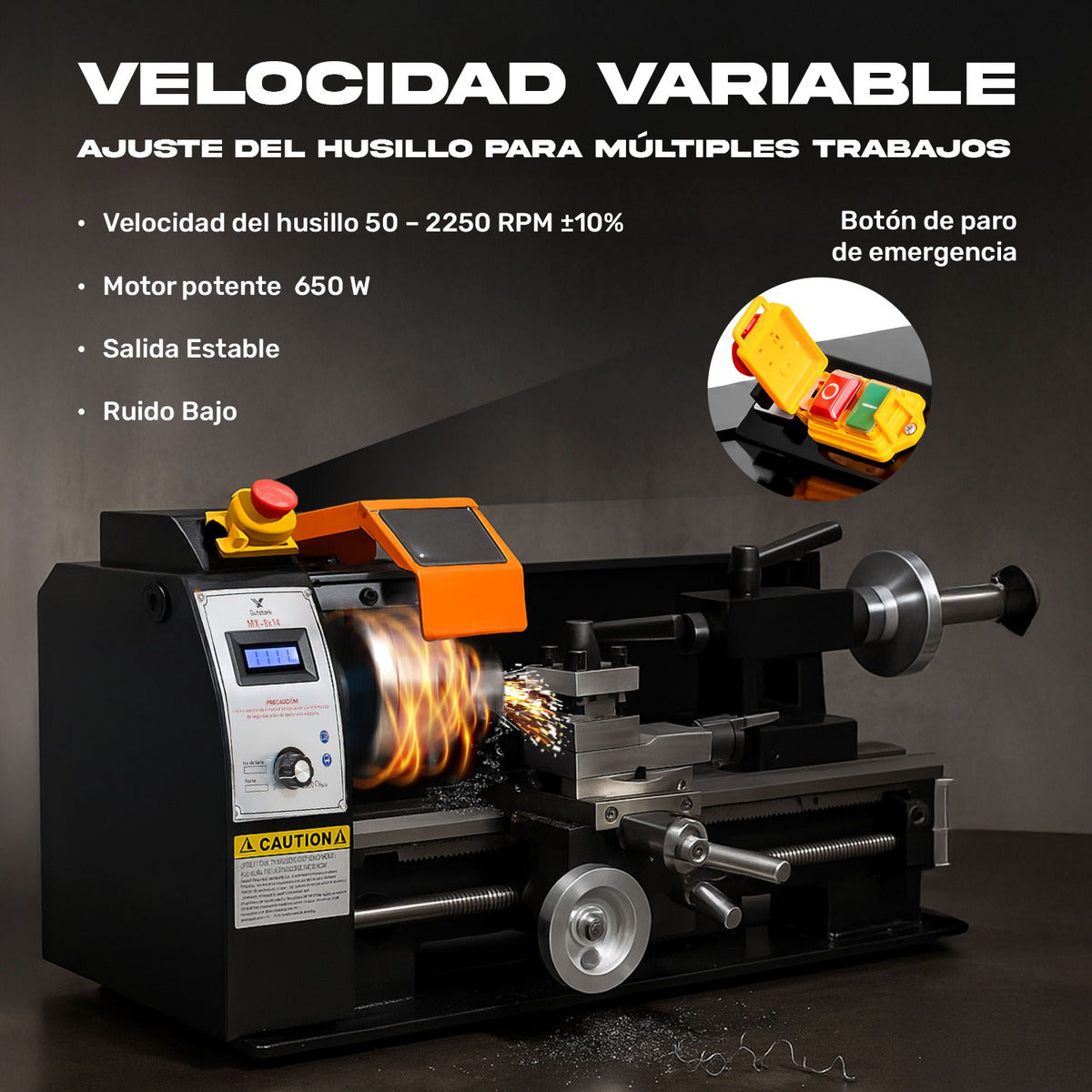 Mini Torno Metal Velocidad Variable 2250rpm 8x14 Pulgadas