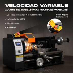 Mini Torno Metal Velocidad Variable 2250rpm 8x14 Pulgadas