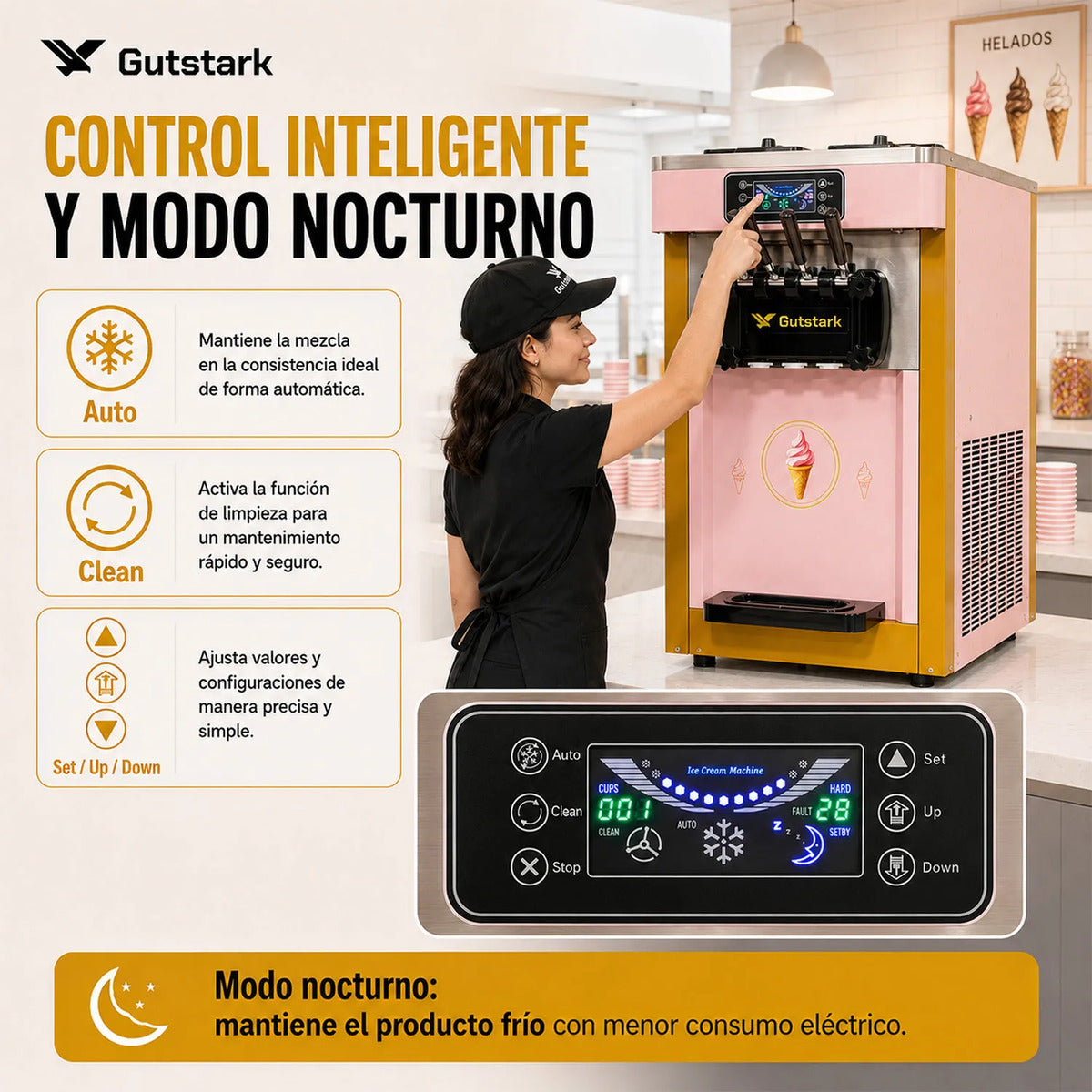 Maquina Helado Suave Mostrador 28l/h 3 Salidas 950w