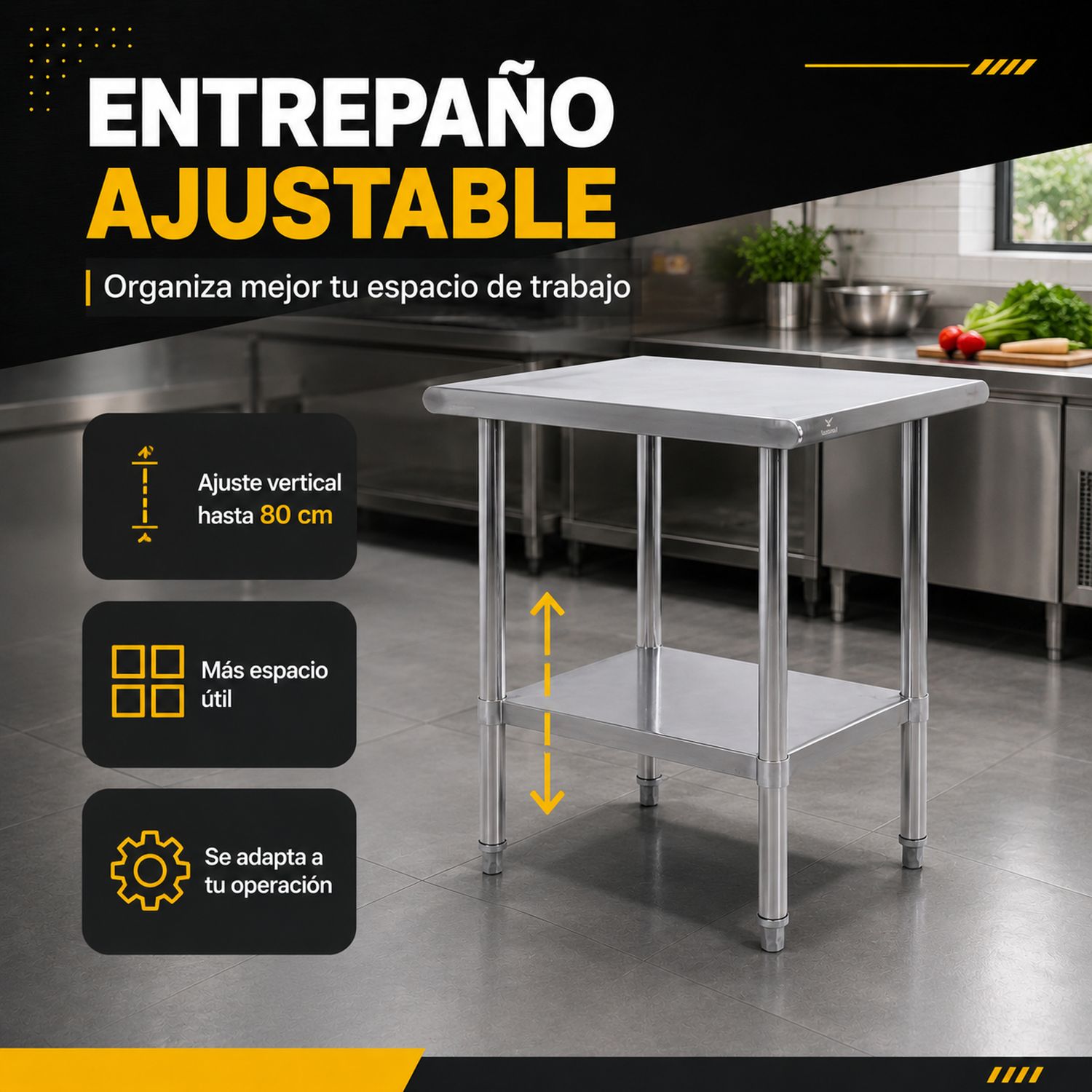 Mesa Isla Trabajo Acero Inoxidable Pasteur 60x60x90
